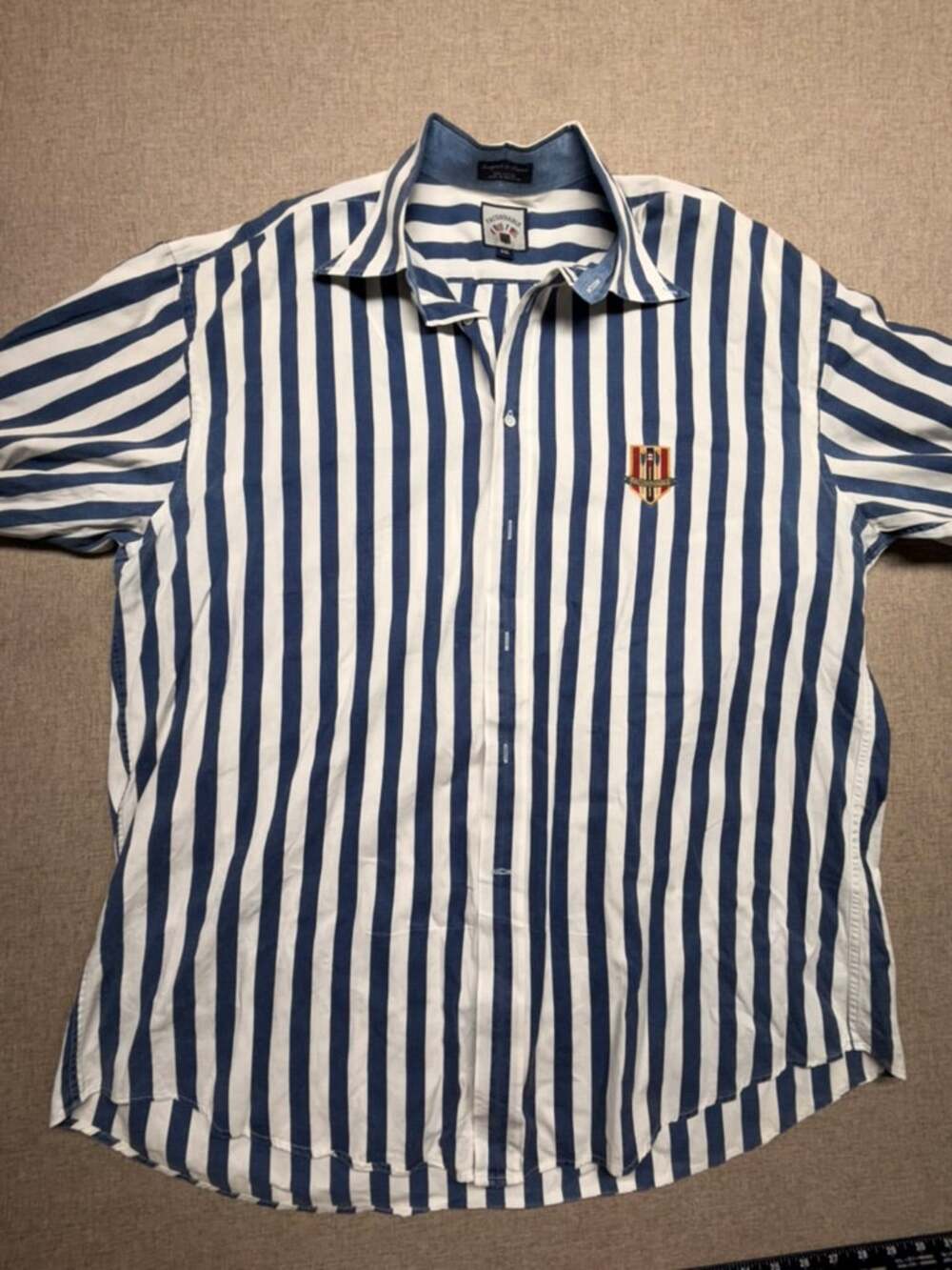 Faconnable Men's XXL Blue & White Striped Button-Down Shirt